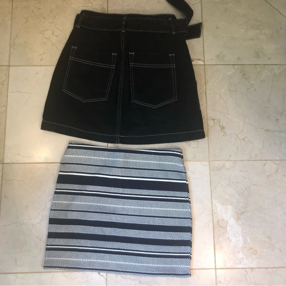 Mini skirt LOT of 2, dark denim zip and tie front and heavy thread stretch, Sz S - Picture 5 of 16
